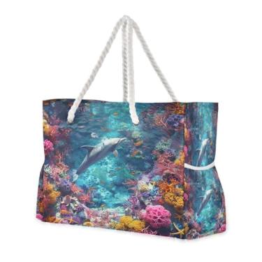 Imagem de ATTX Bolsas de praia coloridas de recifes de corais para mulheres - Bolsas de praia grandes com zíper, impermeável, à prova de areia, bolsa grande para piscina #25