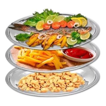 Imagem de Bandeja Grande Para Servir Alimento Bandeja Travessa de Inox - AMIGOLD