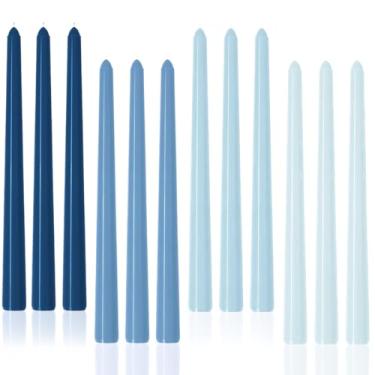 Imagem de Velas cônicas sem gotejamento de 25,4 cm, pacote com 12 castiçais azuis, sem cheiro, sem fumaça, queima de 8 horas para casamentos, dia das mães, chás de bebê, mesa de jantar, decoração de férias