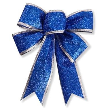Imagem de Laços azuis para árvore de Natal com glitter, azul, enfeite de árvore grande, enfeite de árvore de Natal, laço grande para coroas de flores, acessórios de festas de fim de ano
