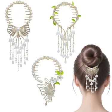 Imagem de 3 clipes de cabelo com borlas de flores, clipes de garra de strass de cristal para mulheres, acessórios de cabelo de fada para festa de casamento