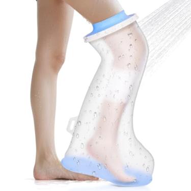 Imagem de AUAUY Capa impermeável de gesso de panturrilha para chuveiro, capa antiderrapante para panturrilha para adultos, protetores de gesso reutilizáveis para pés, bolsa de gesso extra larga, curativos de