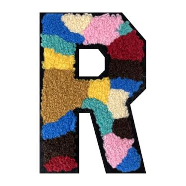 Imagem de 1 peça de patch de letra de chenille de ferro de camuflagem de 15 cm – adesivos do alfabeto para roupas, jaquetas, mochilas, chapéus para decoração personalizada, nome personalizado e artesanato. (R)