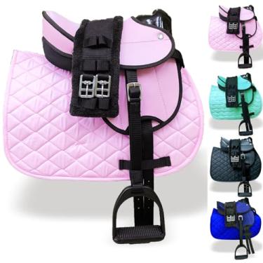 Imagem de Majestic Ally Conjunto de selim infantil multiuso de 5 peças de couro sintético – sela de pônei de 30 cm com acessórios completos (rosa, 30 cm)