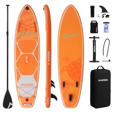 Imagem de EVERSEA Pranchas de stand-up paddle, prancha inflável de 3,4 m com suporte para câmera, 3 barbatanas principais, prancha de paddle estável de 84 cm de largura para todos os níveis de jogadores