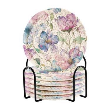 Imagem de Qilmy Conjunto de 6 peças de porta-copos de flores bonitas ou porta-copos de bar para bebidas, porta-copos de fazenda ou porta-copos de mesa rústicos, porta-copos modernos de algodão para o Natal634