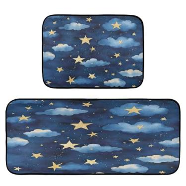 Imagem de xigua Conjunto de 2 peças de tapetes e tapetes de cozinha de céu noturno absorventes macios para o chão, tapete de cozinha, antiderrapante, conjunto de capachos, 50 x 120 cm + 50 x 70 cm