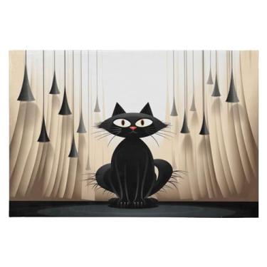 Imagem de Wassud Tapete de porta de gato preto fofo 61 x 89 cm, tapete de área lavável antiderrapante com suporte de borracha, tapete macio e macio para sala de estar, quarto, entrada, entrada