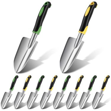 Imagem de PercyEffie 10 peças de pá de jardim de liga de alumínio ferramenta de jardim resistente com alça TPR macia, conjunto de espátula ferramentas de jardinagem para plantação de solo de flores e