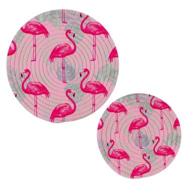 Imagem de Wassud Conjunto de tripé de flamingos para pratos quentes, suportes redondos de panela, almofadas quentes de algodão, porta-copos resistentes ao calor para decoração de cozinha, bancada, 2 peças