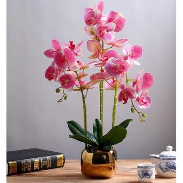 Imagem de YYBOES Flores artificiais Phalaenopsis flores artificiais 59,7 cm com vaso de cerâmica orquídea artificial em vaso floral falso moderno