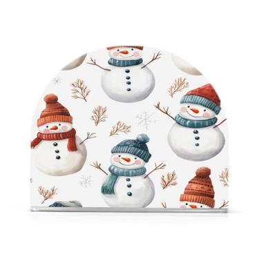 Imagem de Qilmy Bonito suporte de guardanapo de boneco de neve de Natal para mesas, porta-guardanapos de papel de placa acrílica elegante, dispensador de papel de seda independente moderno para jantar, sala de