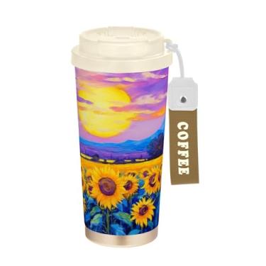 Imagem de Wassud A Field Of Sunflowers Caneca de café isolada para viagem copo à prova de vazamento com tampa e canudo garrafa de água de aço inoxidável para café quente/gelo, chá e cerveja
