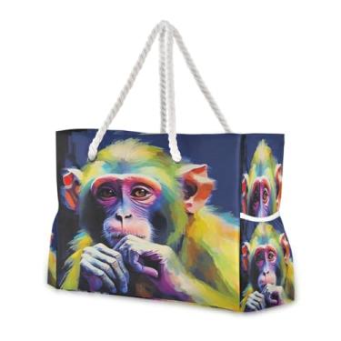 Imagem de Wassud Bolsa de praia macaco grande bolsa de praia para mulheres, impermeável, à prova de areia, bolsa de viagem com zíper e bolso, piscina, academia, acampamento