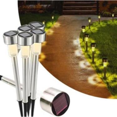 Imagem de Kit Luminaria Solar Balizador Espeto Led Prata Decoração Quintal Pisci