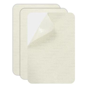 Imagem de PATIKIL Patch de reparo de tela, 3 peças de 29 x 28 cm, adesivo autoadesivo de tecido de linho à prova d'água para sofás, sacolas, móveis, assentos de carro, barracas, capas de barco, bege, branco