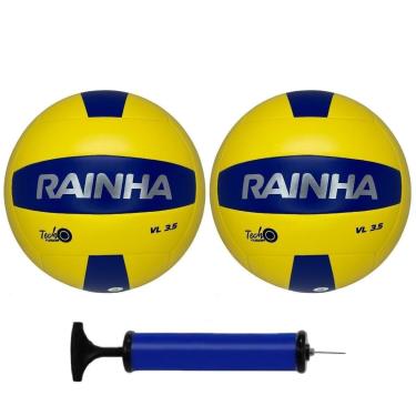 Imagem de KIT 2 BOLAS DE VÔLEI RAINHA VL 3.5 OFICIAL AMARELA COM BOMBA DE AR-Unissex