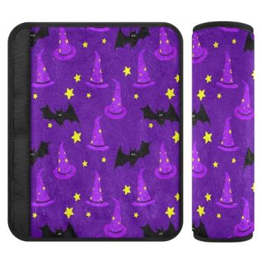 Imagem de Burbuja Chapéus de bruxa roxos protetores de cinto de segurança de carro macios confortáveis protetores de cinto de segurança de carro para alça de ombro de assento, 1 par pequeno