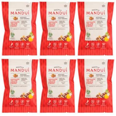 Imagem de Kit 6 Paçoca com Chocolate 70% Cacau com Laranja e Nozes Manduí 30g
