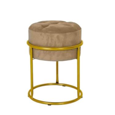 Imagem de Puff Banqueta de Ferro com Argola - Decoração para Quarto, Sala, Penteadeira e Ambientes Modernos puff redondo para Quarto, Sala e Penteadeira em Ambientes Modernos(DOURADO E MARROM)