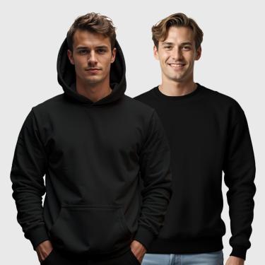 Imagem de Kit 2 Blusas de Frio Moletom Canguru e Gola Redonda Masculino Benellys-Masculino