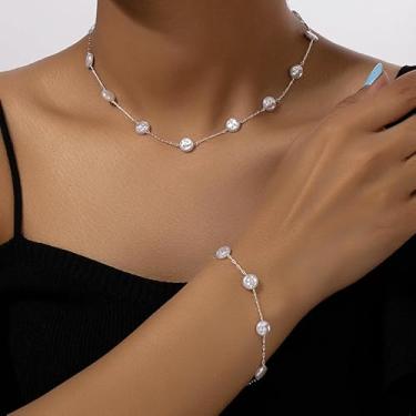 Imagem de Gargantilha de pérola Tone Station, conjunto minimalista de joias de pérolas, presente de casamento ajustável, One Size, Metal Plástico, Sem Pedra Preciosa