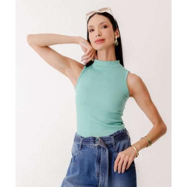 Imagem de Blusa Regata Feminina Canelada Gola Alta Marisa-50027, Verde, PP