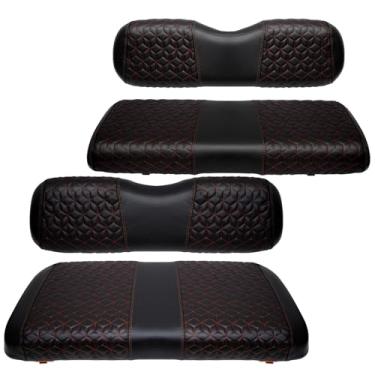 Imagem de SAMXOMAP Capas de assento de carrinho de golfe dianteiras e traseiras para EZGO TXT 1994-2013 almofada de assento padrão, EZGO vinil couro conjunto acessórios de substituição, sem grampos, preto (4