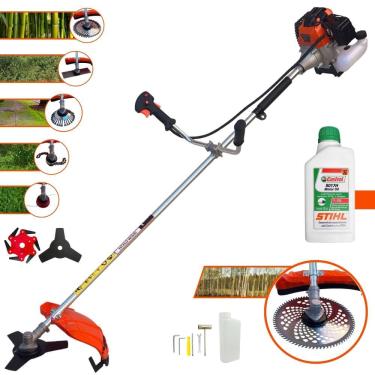 Imagem de Máquina de Cortar Grama À Gasolina Import Way IWRGM2T5X163 63cc 3HP de Potência 7.500rpm Roçadeira Multifuncional Com 8 Opções de Cortes + Óleo Stihl