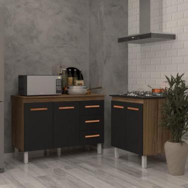 Imagem de Balcão Para Cooktop 4 Bocas Fran e Armário Bruna 118 cm Cozinha Gabine