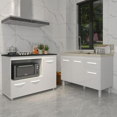 Imagem de Gabinete Cozinha Armário Balcão de Pia 120 cm Aline e Balcão para Fogã