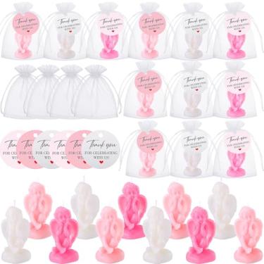Imagem de Demissle 12 conjuntos de velas em forma de anjo para convidados, velas de anjo, lembrancinhas de presente feitas à mão, decoração elegante com etiquetas de agradecimento para festa de presente de