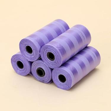 Imagem de 1 rolo de 15 sacos de lixo de uso único, sacos de lixo com padrão listrado, portátil, adequado para carro, sala de estar, banheiro, roxo