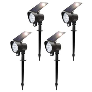 Imagem de ALUSSO Luzes solares com sensor de movimento ao ar livre, refletores solares de paisagem reguláveis 3CCT, luz de mastro de bandeira sempre ligada, iluminação de paisagem IP65 à prova d'água para