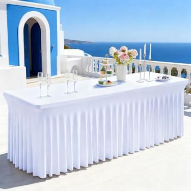 Imagem de FAVE Pacote com 2 toalhas de mesa de elastano para mesas retangulares, capas de mesa com design justo para festa, toalha de mesa branca, retangular para uso ao ar livre, casamento, banquete e festas