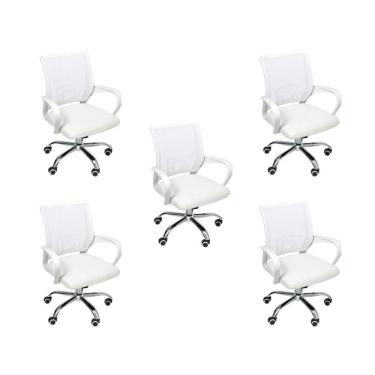 Imagem de Kit 5 Cadeiras de Escritório Begonia Ergonômico Branco