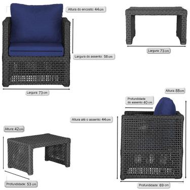 Imagem de Mesa E 3 Poltronas Madri Corda Náutica Estofado 10 Trama Preto