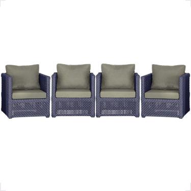 Imagem de 4 Poltronas Madri Alumínio Corda Náutica Estofado 8 Trama Azul