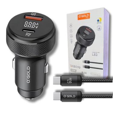 Imagem de Carregador Veicular Turbo 60W Pro, Kit com Cabo USB-C. Duas portas USB 3.0 + USB-C, Led, Carregamento Rápido 9.1A Fast Charge Carro/Automotivo Compatível com IOS e Android – Premium