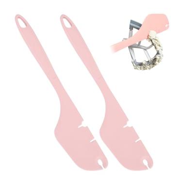 Imagem de Pacote com 2 espátulas de silicone, batedeira, raspador, compatível com acessórios de batedeira KitchenAid, funciona em batedores planos, batedores e ganchos de massa (rosa)