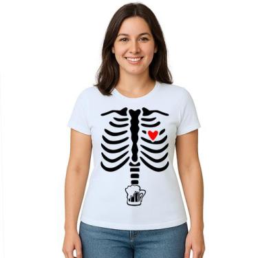 Imagem de Camiseta Raio x Cerveja Esqueleto Estampa Personalizada - UseP4, Branc