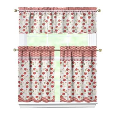 Imagem de Tapesb Conjunto de 3 peças de cortina de cozinha de maçã engraçado cortinas de janela pequenas sobre a pia essenciais para decoração de cozinha, quarto, lavanderia, 69,8 x 91,4 cm