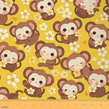 Imagem de jejeloiu Monkey Fabric by The Yard Tecido de estofamento de macaco de desenho animado para costura, artesanato, animais Kawai, à prova d'água, decoração interna e externa para projetos de bricolage em