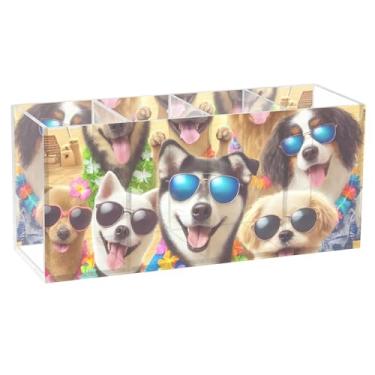 Imagem de TSENQUE Porta-lápis de acrílico com estampa de cachorrinhos fofos para mesa, porta-pincéis de maquiagem, copo de caneta, artesanato, organizador de mesa estético