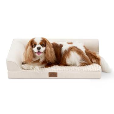 Imagem de COZY KISS Cama ortopédica para cães de tamanho médio e pequeno, cama de gaiola para cães, sofá antiderrapante de espuma em forma de L com capa removível lavável, adequada para animais de estimação de