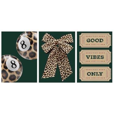 Imagem de 3 peças de arte de parede com estampa de leopardo na moda Lucky 8 Ball Poster Prints Emerald Green Bow Pictures Pinturas estilo universitário decoração de parede em tela estética decoração de parede