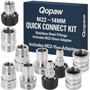Imagem de Qopaw Kit adaptador de lavadora de pressão, conjunto de conexão rápida de aço inoxidável de 10 peças, M22-14 mm giratório para plugue de 3/20.3 cm, fêmea M22-15 mm para adaptador macho M22-14 mm