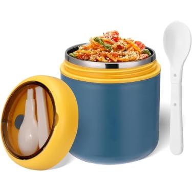Imagem de Pote Térmico Para Bebê Papinha Comida Quente Fria 530ml Aço Inox Vedado Lavável Com Talher Alça E Design Infantil Premium Para Escolas Creches Passeios Viagens (Azul)