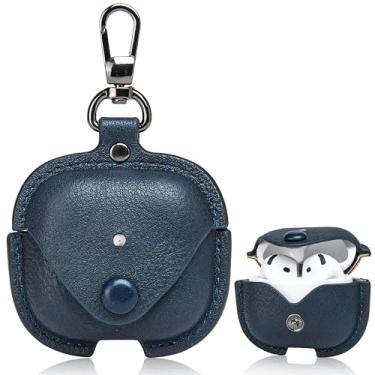 Imagem de Capa de couro PU elegante estilo retrô para Apple Airpods 4ª geração (2024), suporta carregamento sem fio, possui visibilidade frontal de LED para fácil verificação de status (azul)