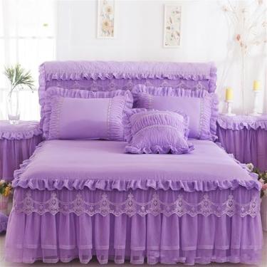 Imagem de Conjunto de saia de cama estilo princesa, fronhas, colcha, lençol, roupa de cama rosa para menina, capa de cama roxa, 2 peças com fronhas.